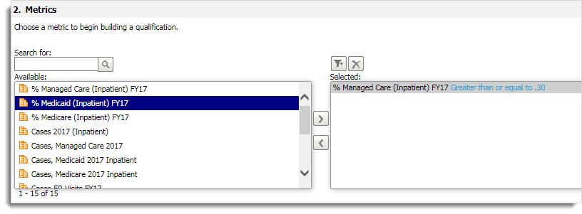 screen shot of the metric prompt for facility profiling report